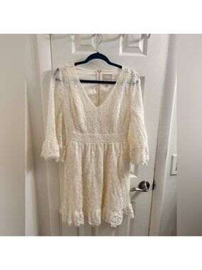 Modcloth Cream Lace Long Sleeve Dress